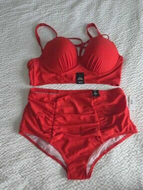 Hot Red Orange High-Waist Bikini Set - Torrid Swim